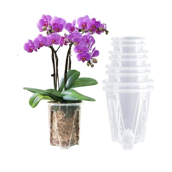 Orchid Pots 8 Pack Orchid Pots with Holes, 2 Each of 3.9", 4.7", 5.5", and 6.3" - Picture 1 of 3